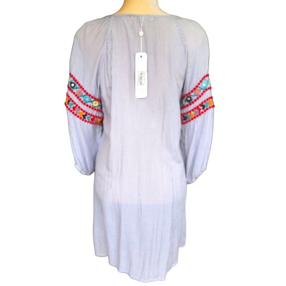 America and Beyond Boho Fringe Embroidered Mini Dress with Tassel Ties NEW w/TAG - Picture 8 of 12